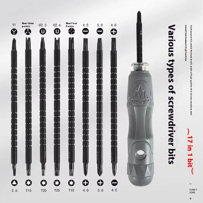 17-in-1 Magnetic Screwdriver Set with chrome vanadium steel bits and ergonomic handle