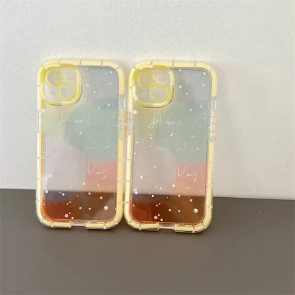 Minimalist silicone phone case for iPhone 14 with a yellow contrast edge on a white background.