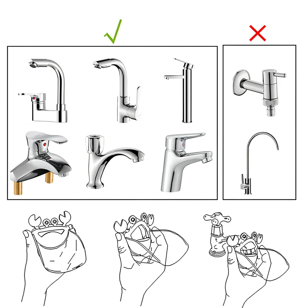 Multicolor crab-shaped polyethylene faucet extender, 8x11x6cm, for kids' bathroom hand washing on UK taps