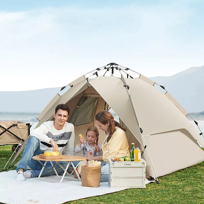 Automatic pop-open camping tent with sunscreen and rain protection