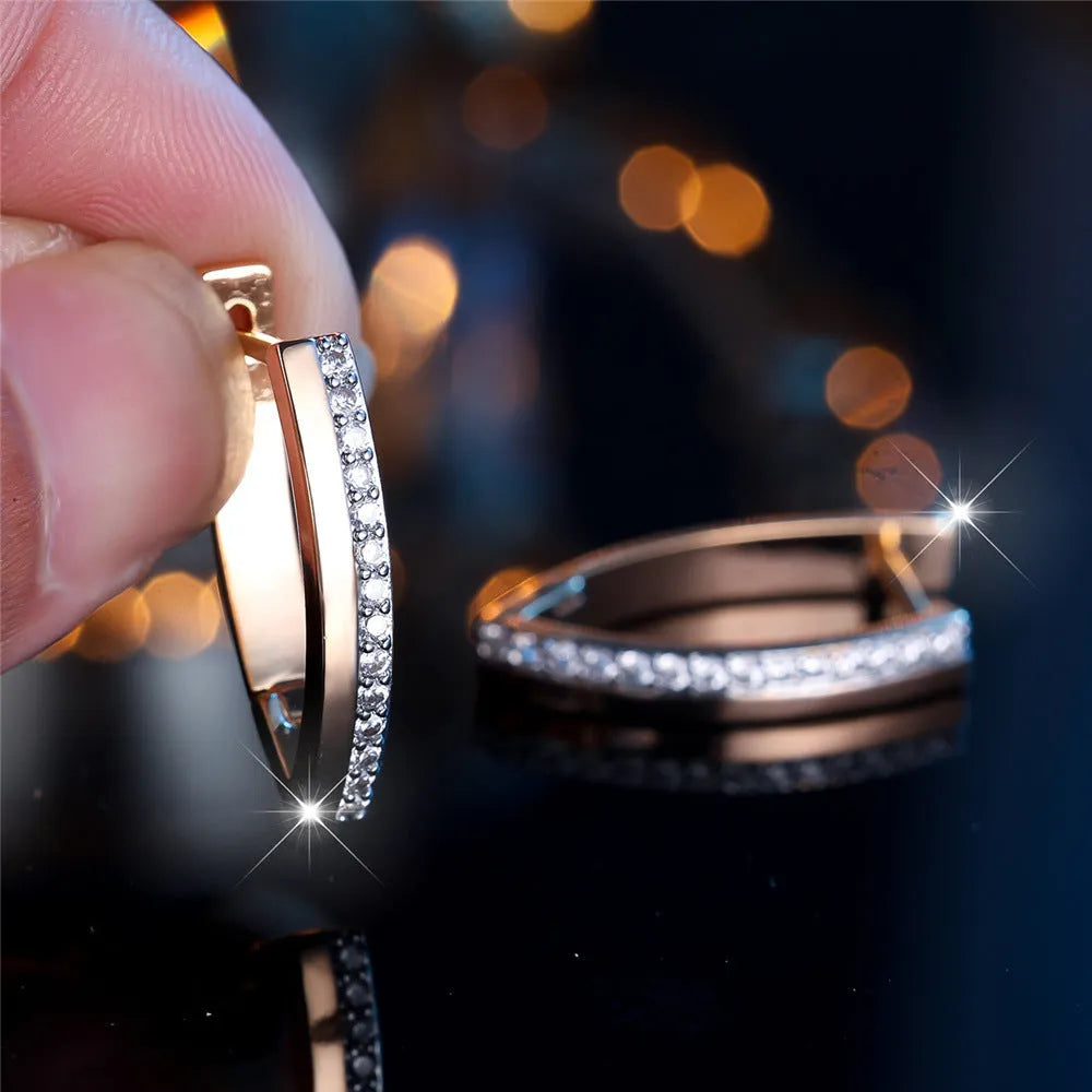 Women's geometric V-shaped copper ear clips with champagne gold electroplated finish
