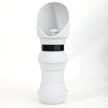 Silicone folding pet cup shown expanded as drinking bowl and collapsed to 4cm height