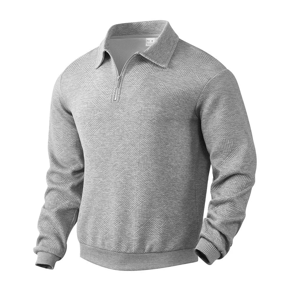 Men's Jacquard Half-Zip Sweatshirt in solid colors with unique lapel design