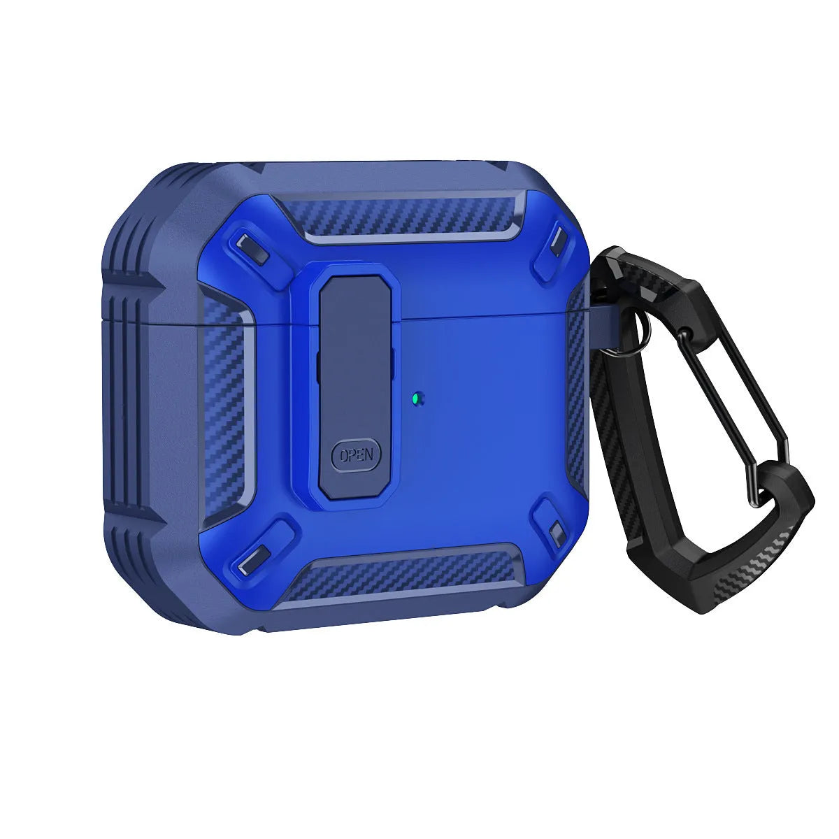 Hard plastic clamshell case with carabiner hook for Apple AirPods charging case in two-tone colours
