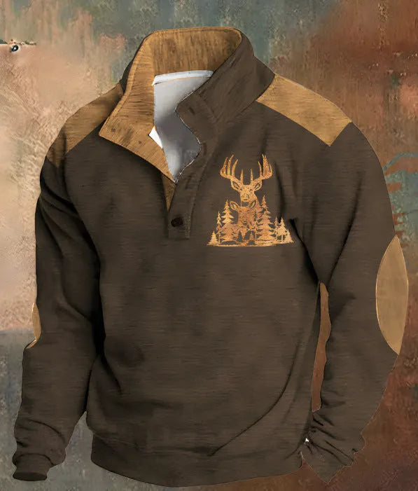 Loose four-button sweater with 3D digital printing texture in various colour options