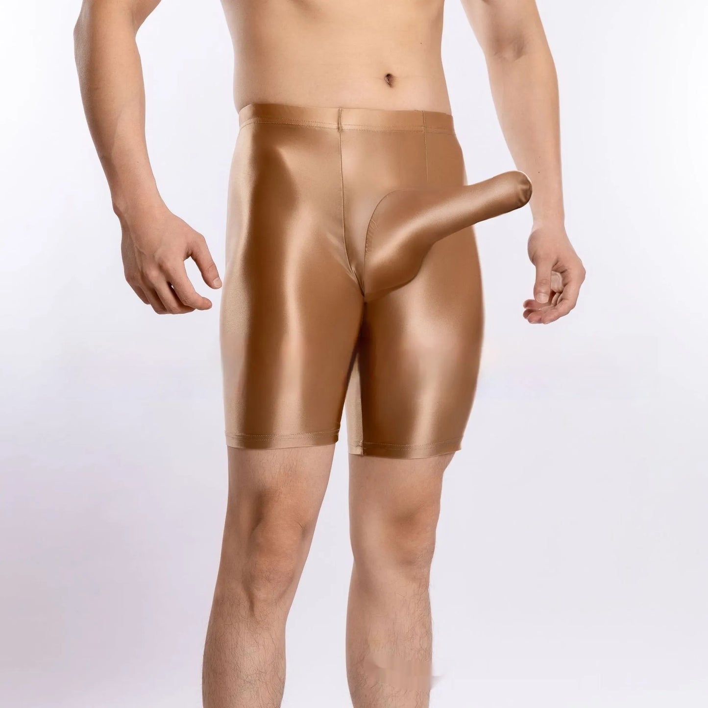 Men's plus size shiny silky nylon sports shorts displayed in multiple colours.