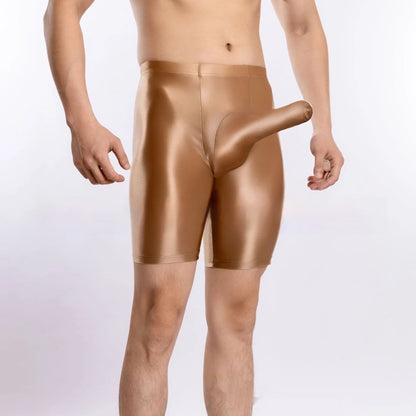 Men's plus size shiny silky nylon sports shorts displayed in multiple colours.