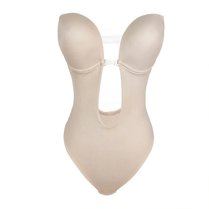 Black spandex body shaping dress with deep V back design and stomach compression