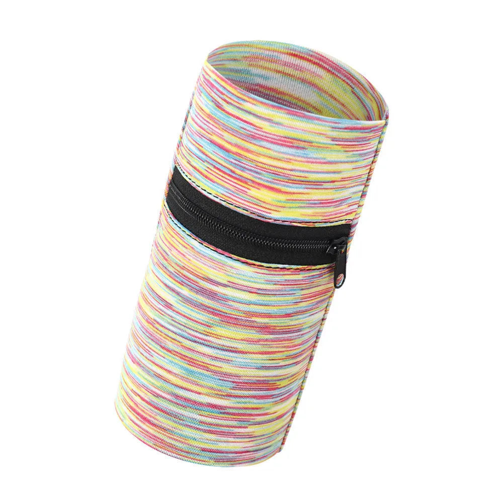 Sports arm bag with adjustable strap showing multiple colour options including striped patterns