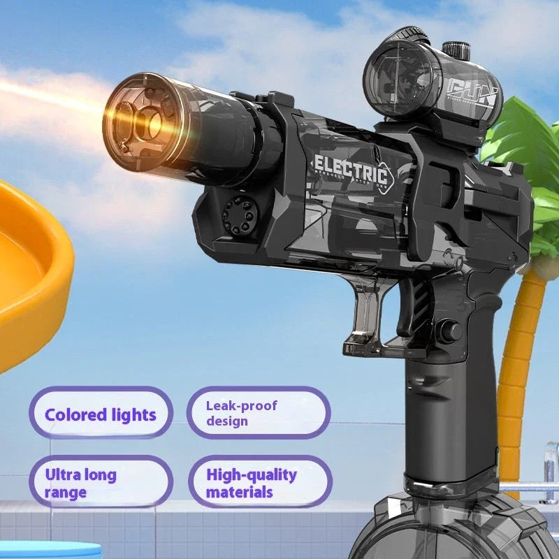 Powerful Electric Water Blaster with rechargeable battery, long range, and durable ABS construction for endless summer fun
