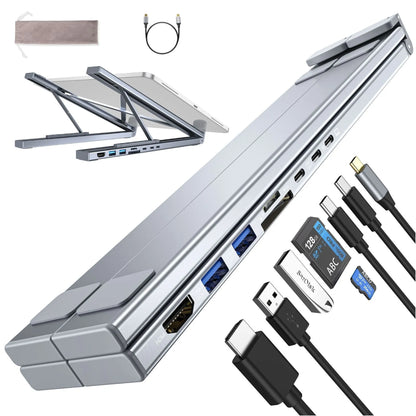 Aluminium alloy folding laptop docking station with multiple ports including HDMI, measuring 24.75cm