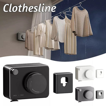 Telescopic wall-mounted laundry line in gun gray, black, and matt white options