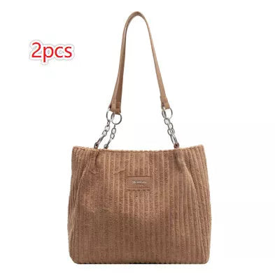 Retro corduroy women's shoulder bag with zipper closure in multiple colors