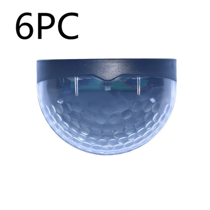 Pair of white waterproof solar semicircular fence lamps with water drop effect, IP65 rated for garden use, 90x62x50mm