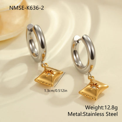 Stainless steel Christmas tree earrings with 18K gold electroplating in heart and star shapes