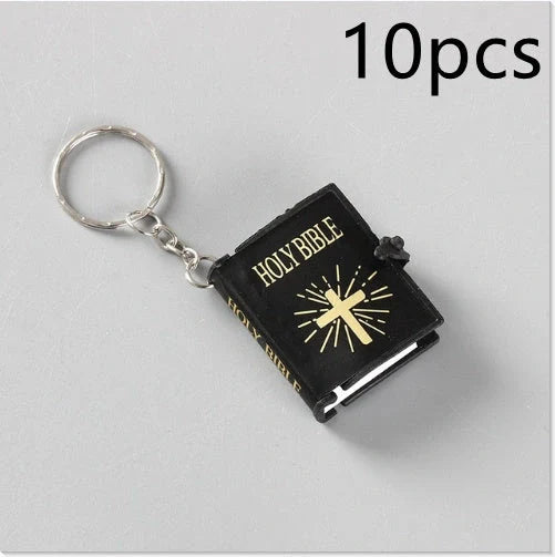 Mini Holy Bible PVC Leather Keychain with Cross Design - Durable and Faith-Inspired
