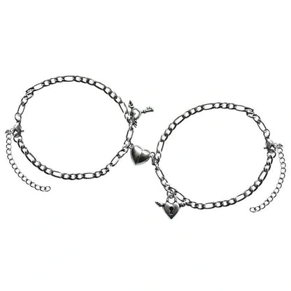 Stylish heart-shaped couple's bracelets with delicate floral accents made of durable iron chain