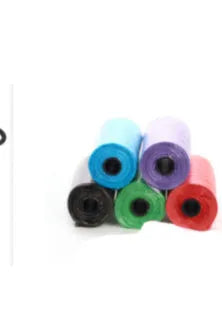 Multi-colour dog waste cleanup bags showing black, blue, green, pink, and red variants in 22.5x30cm size