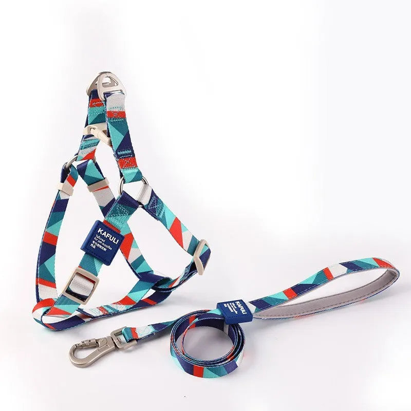 Polyester dog haulage vest with matching lead rope in blue, pink or green
