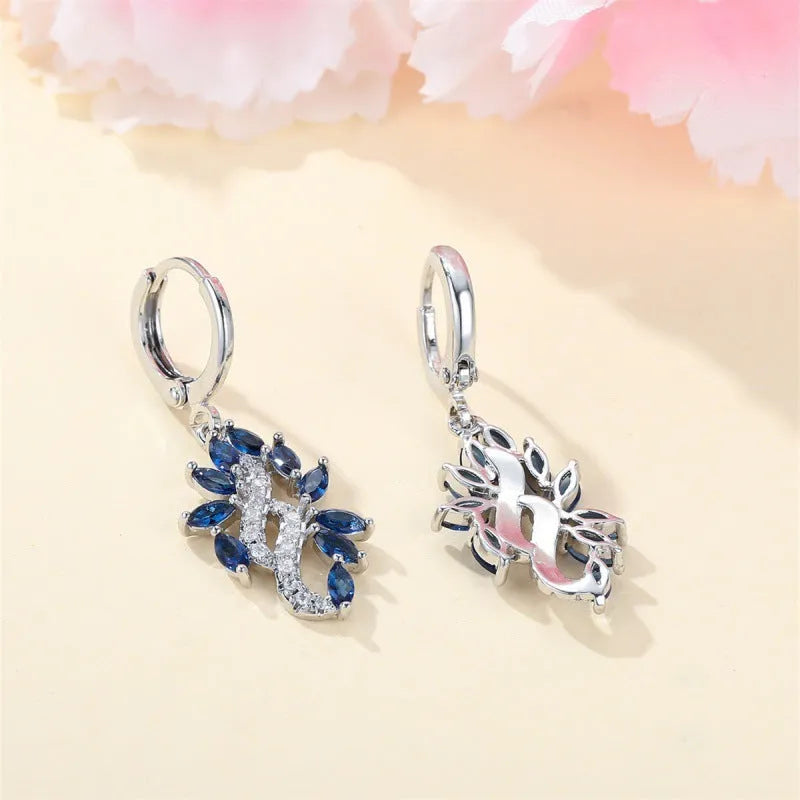 Women's platinum sapphire blue alloy earrings with simple minority styling