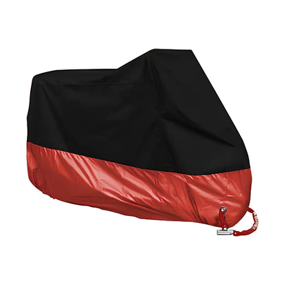 Silver coated motorbike cover showing colour blocking design on black background