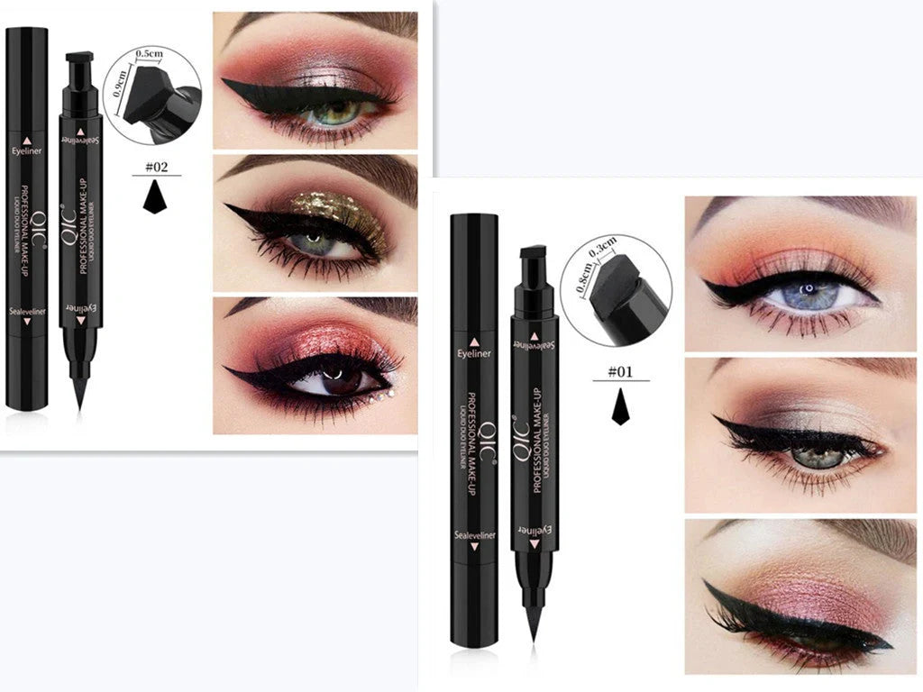 Dual-Tip Winged Eyeliner Stamp with Carbon-Black Pigment for Easy Application