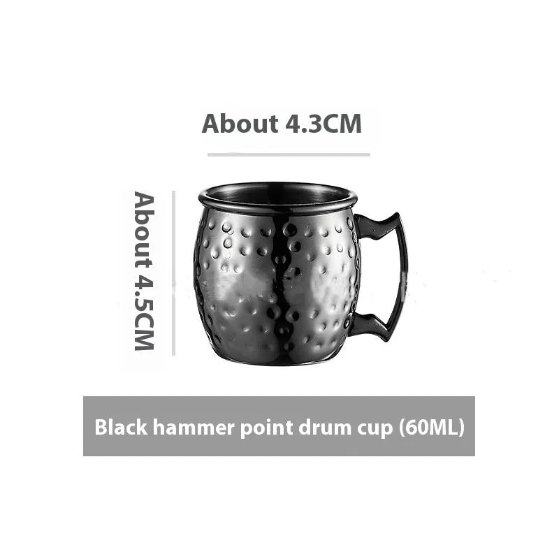 Stainless steel Moscow Mule cup with copper interior in gold, rose gold, silver, or black finish.
