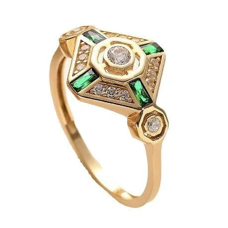 Geometric women's ring with electroplated lvzuan colour in ins style design