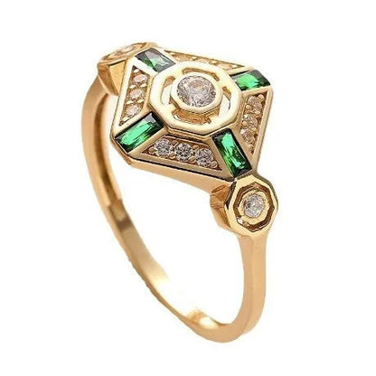 Geometric women's ring with electroplated lvzuan colour in ins style design