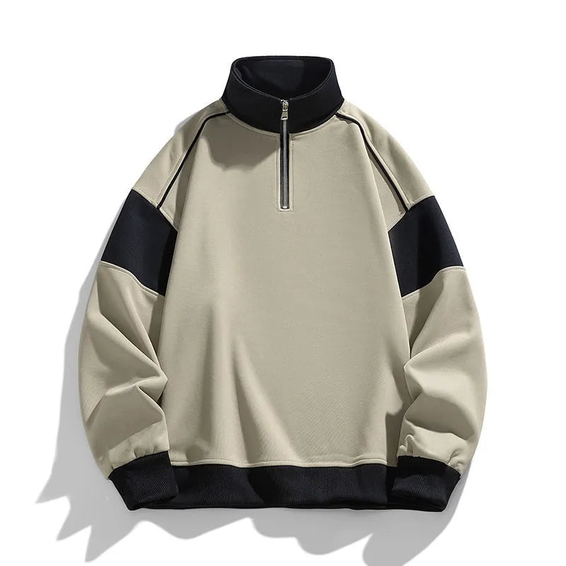 Men's hooded corduroy sweatshirt with drop shoulder design and loose lapels in beige colour