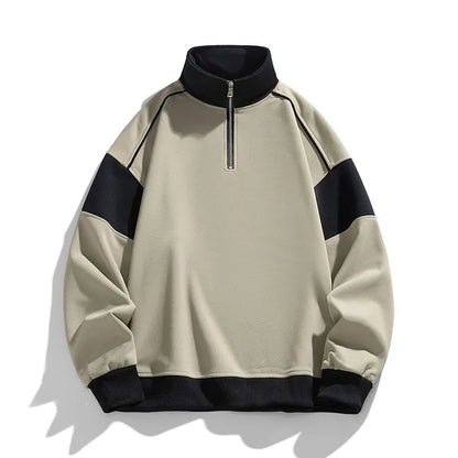 Men's hooded corduroy sweatshirt with drop shoulder design and loose lapels in beige colour