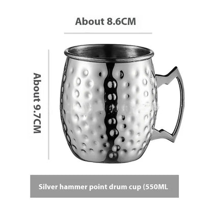 Stainless steel Moscow Mule cup with copper interior in gold, rose gold, silver, or black finish.