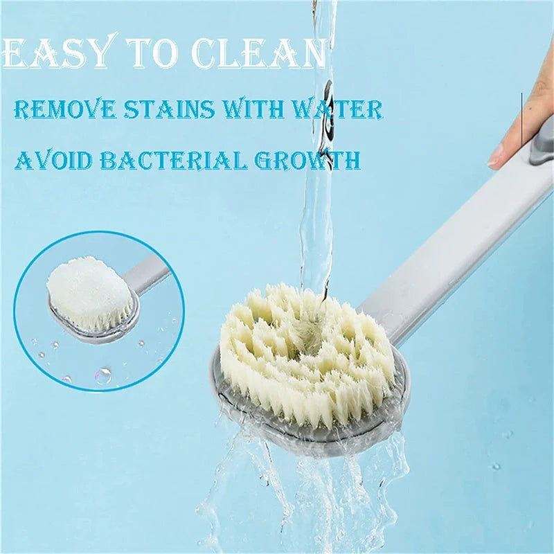 Dual-purpose shower brush with detachable head and built-in shower gel reservoir