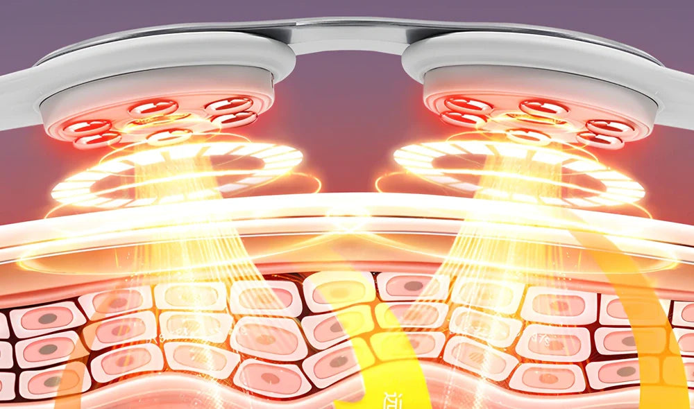 White far infrared lumbar massage belt measuring 25x8.5cm with Type-C charging port