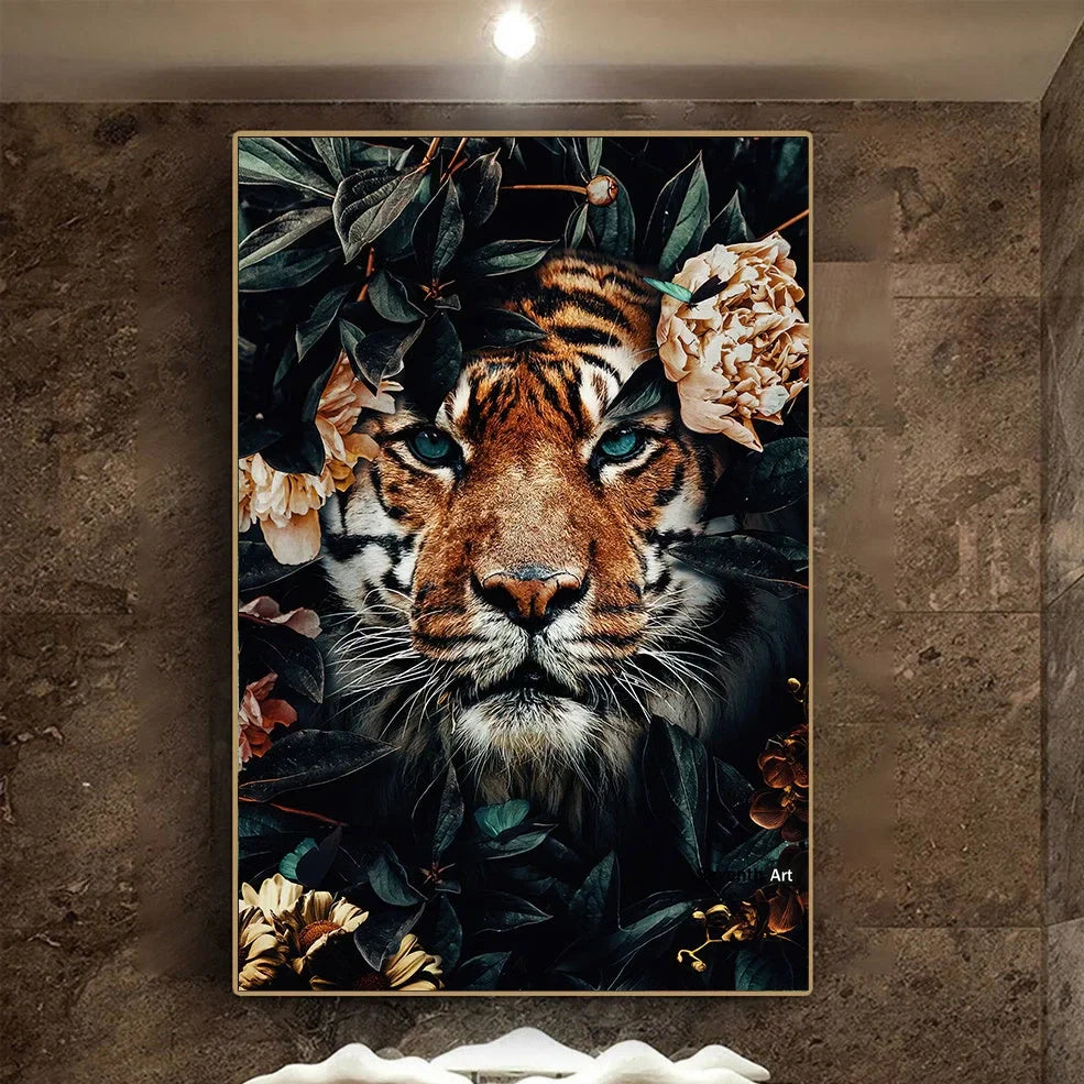 Black wildlife theme canvas poster print with white border for framing in multiple size options