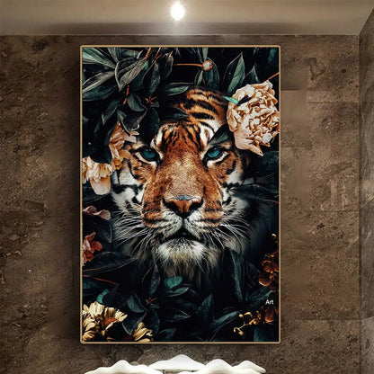 Black wildlife theme canvas poster print with white border for framing in multiple size options