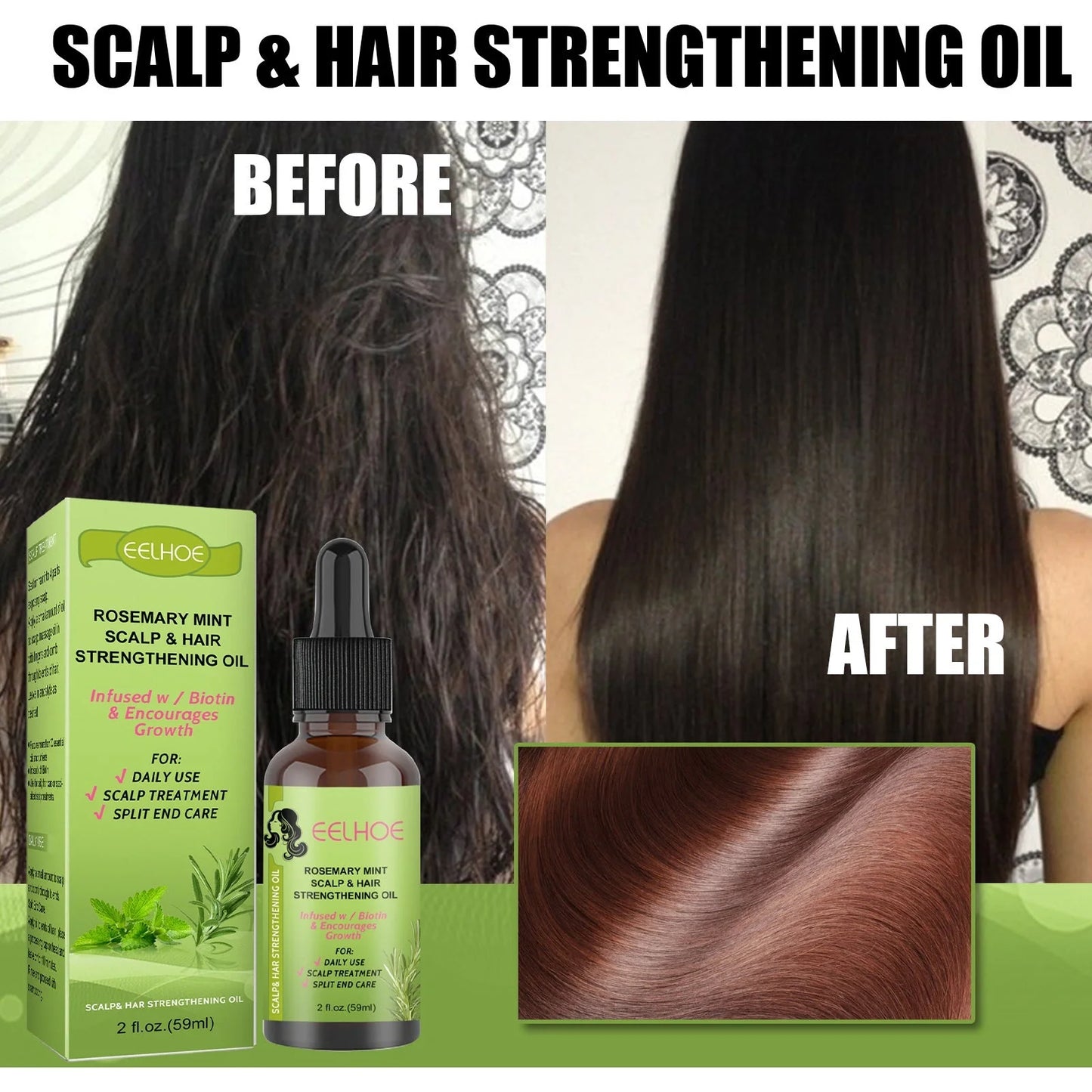 Rosemary Mint Hair Growth Oil bottle with natural ingredients for scalp massage and hair growth