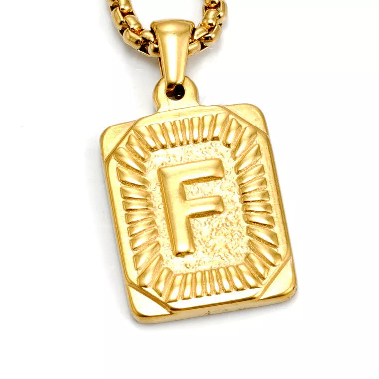 Men's gold-plated titanium steel letter necklace with pearl chain, customizable pendant