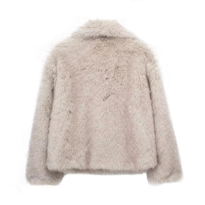 A warm and stylish plush coat for women, available in a variety of colors and sizes.