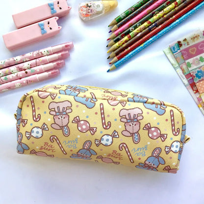 Printed cylindrical PVC pencil case, 19x6.3x7cm, Japanese cute cartoon stationery box for school students