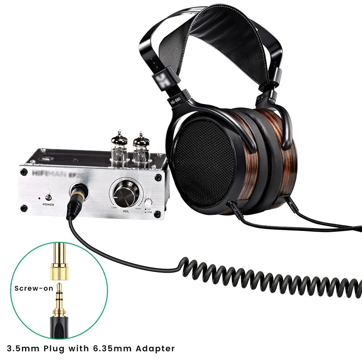 Black 1.8m replacement headset cable with double 25mm plug and spring connection for HE400i HE560