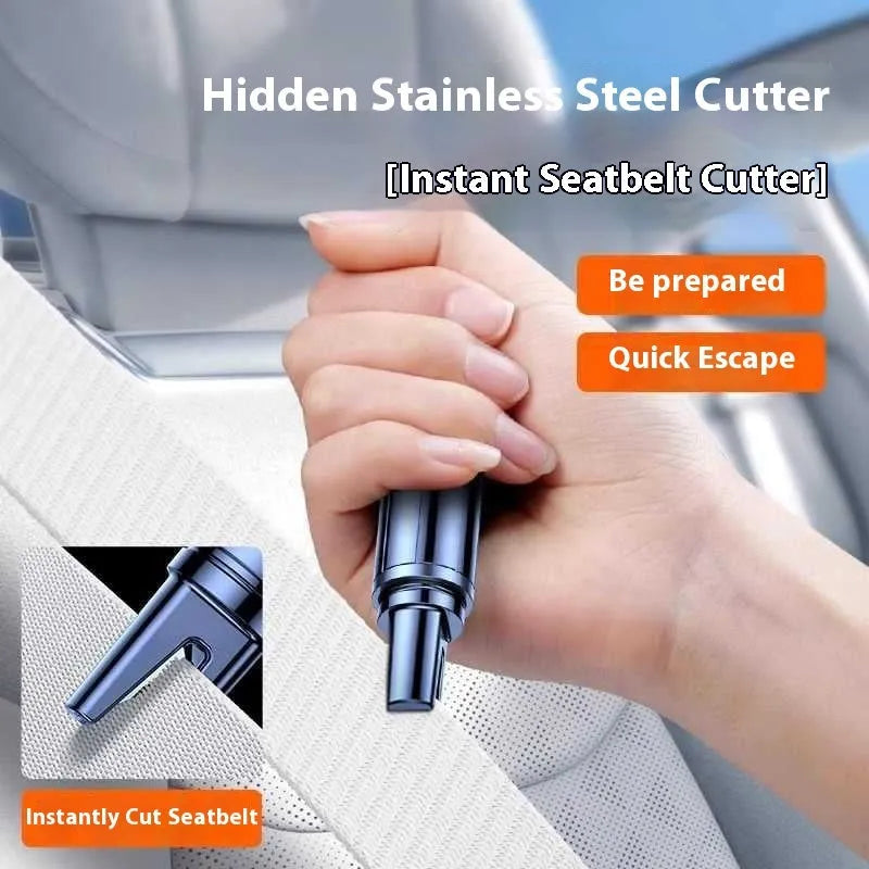 Black and red car safety life hammer with window breaking tip and seatbelt cutter