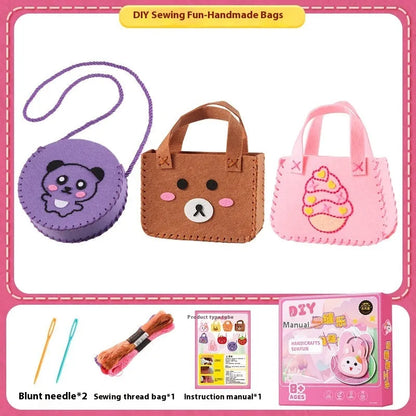 Children's non-woven sewing craft kit in colour box, 19.5 x 16 x 5cm, with needle, thread and instruction manual