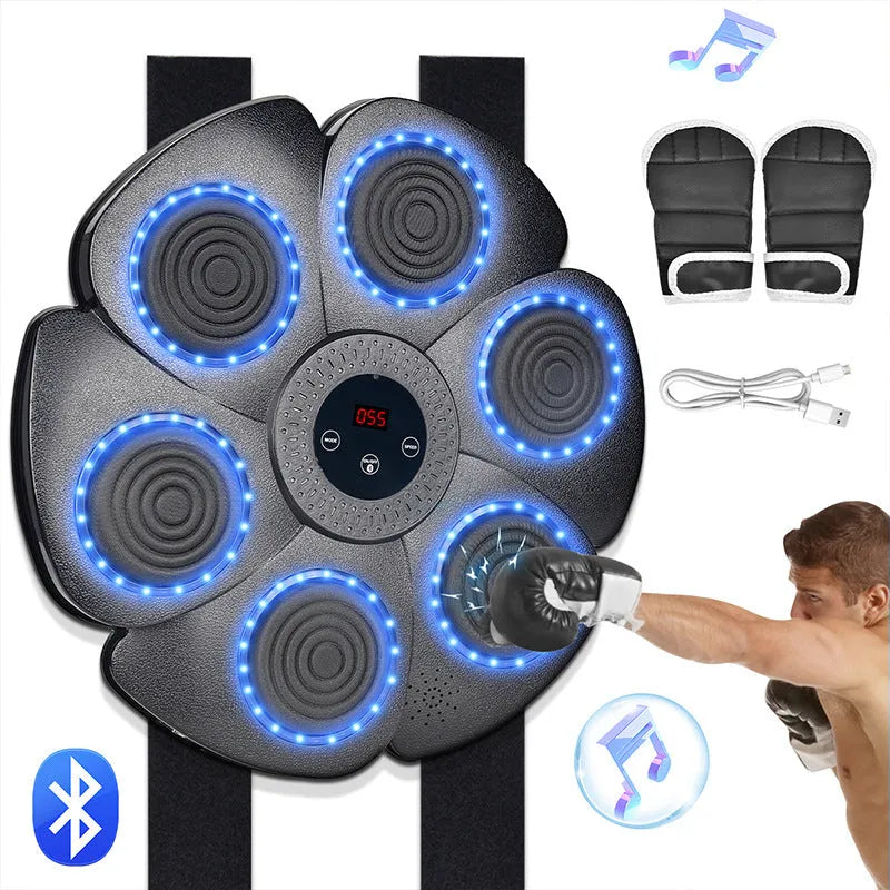 Black smart music boxing machine wall target with Bluetooth and light feedback, includes half-finger gloves