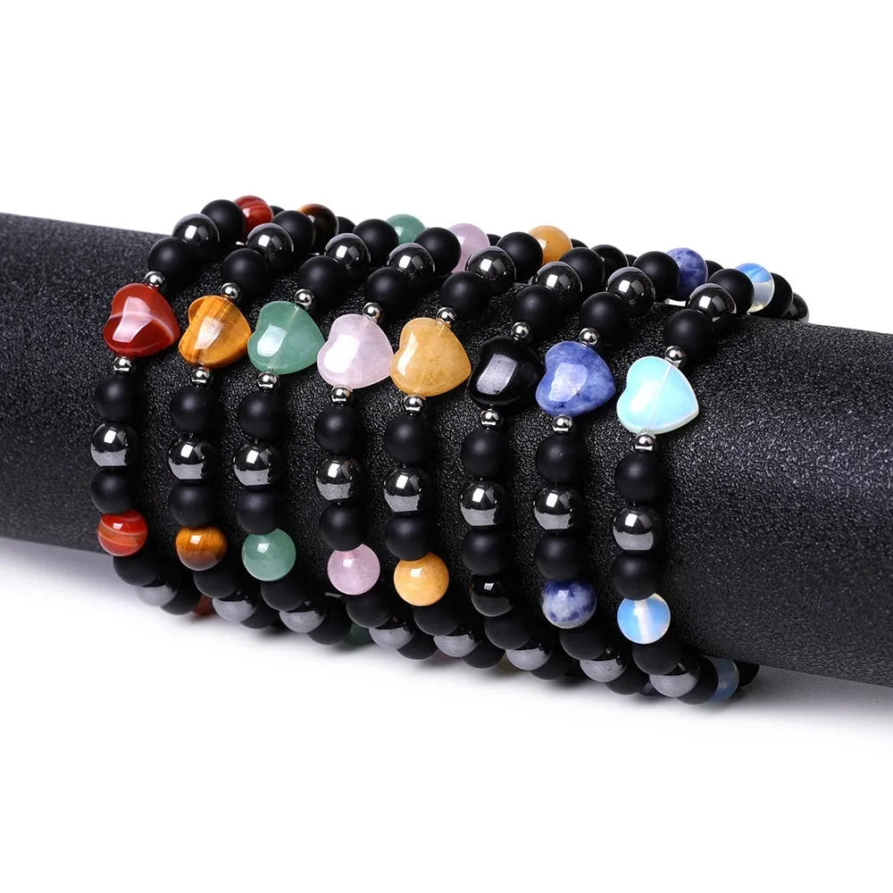 Lvdongling Tigereye hand-cut peach heart stone bracelet with cosmic moon and planet elements