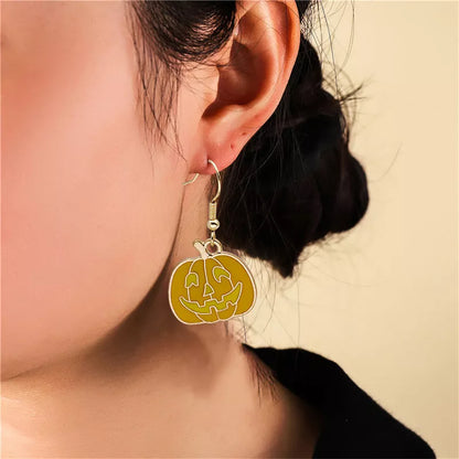Halloween pumpkin oil drip alloy earrings with geometric design