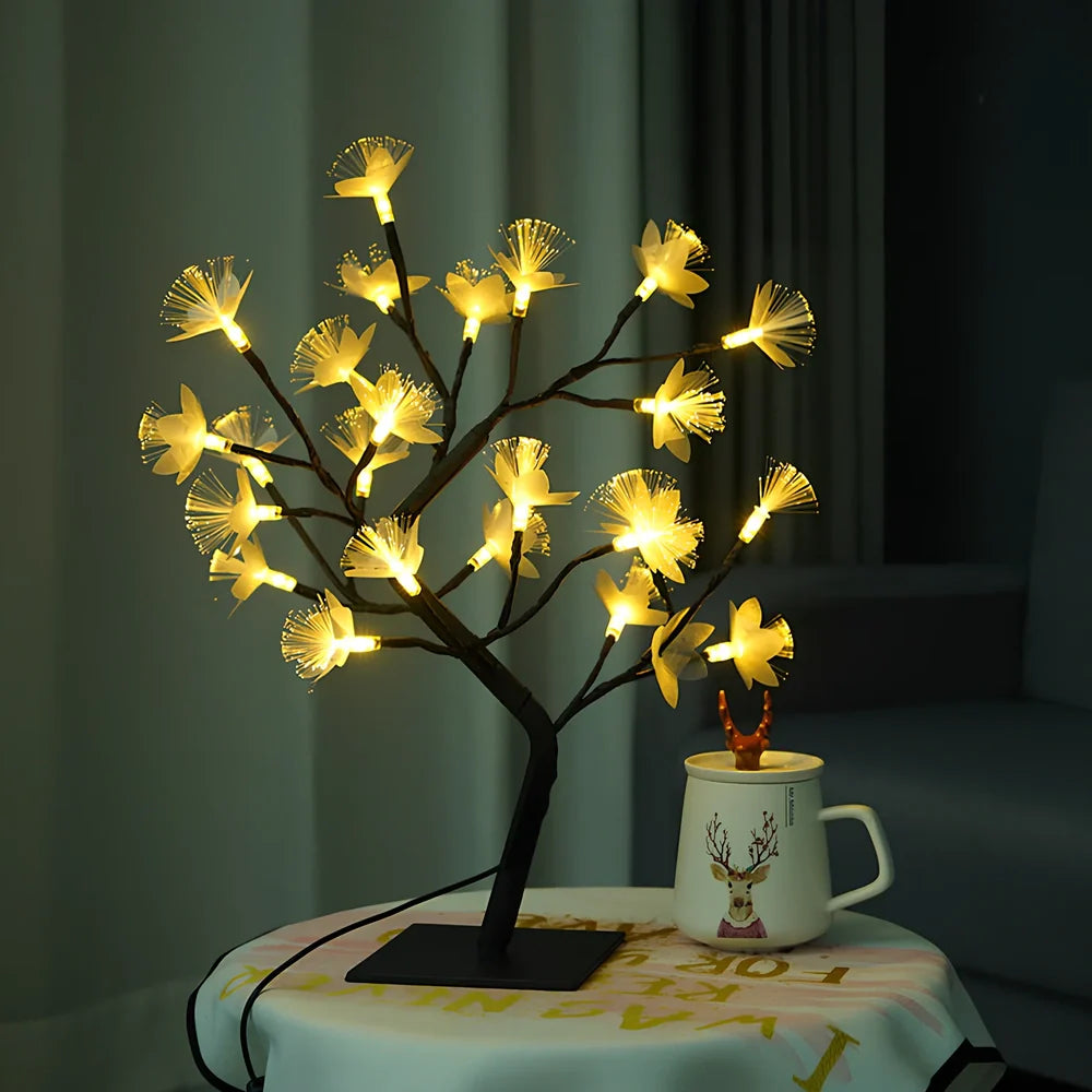 Fibre optic cherry tree night light with 48 LED blossoms and USB cable