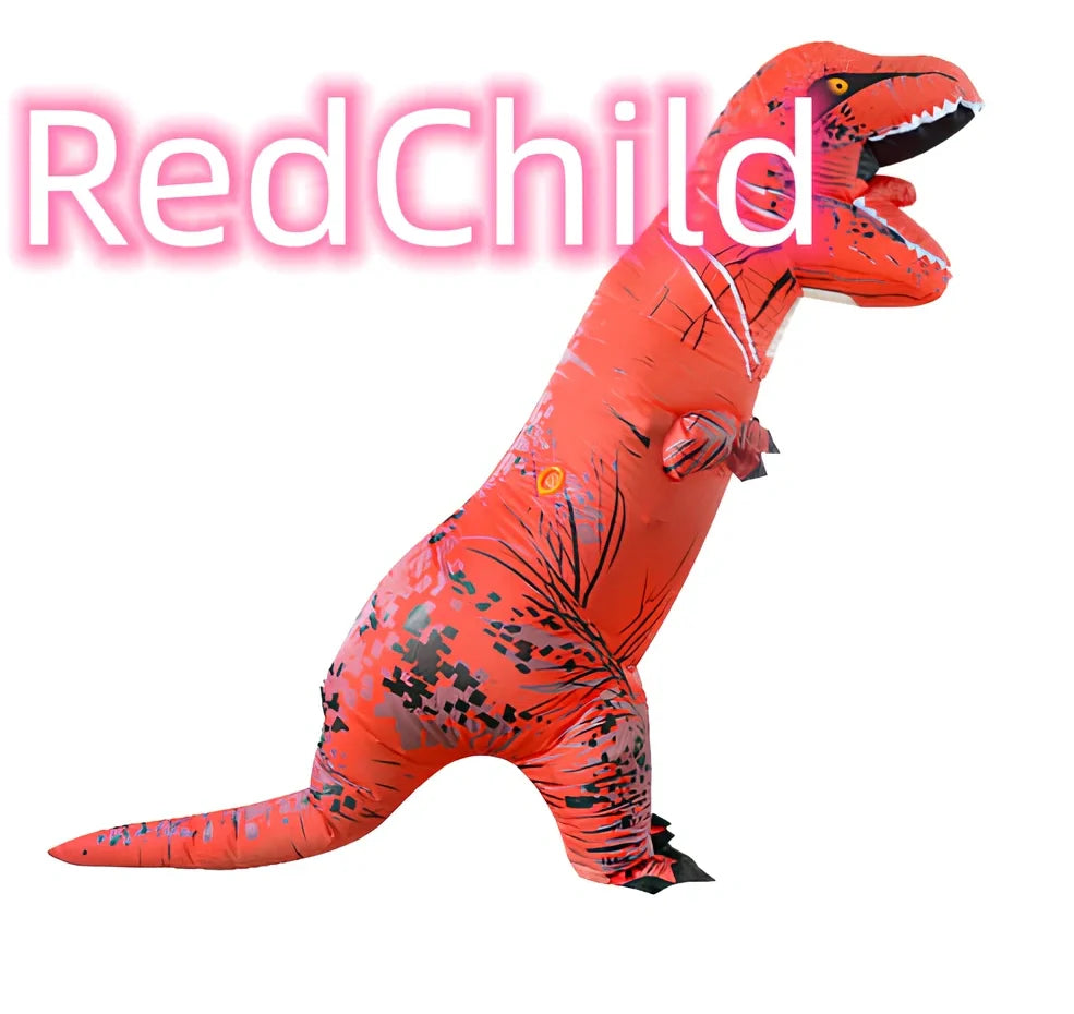 Jurassic World inflatable T-Rex costume standing 2.2m tall with battery fan and complete accessory set