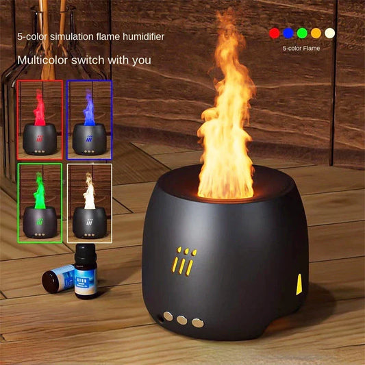 Ultrasonic aroma diffuser with flame-like LED lights, creating a soothing and captivating home ambiance