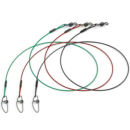 Green, black, and red 54cm steel wire fishing accessories with double buckle pins on fishing tackle